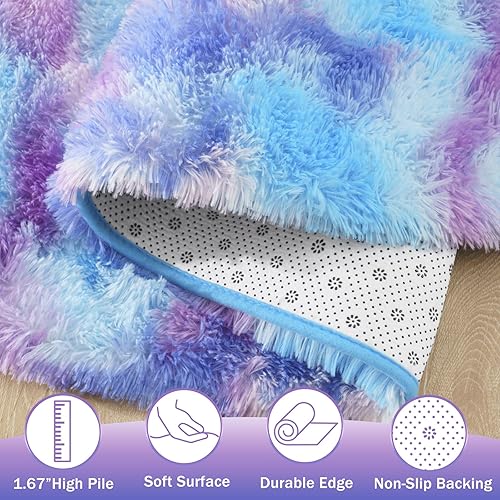 Miniatura 123 de LOCHAS Alfombra esponjosa para dormitorio, 2.6 x 5.3 pies, alfombra lanuda para dormitorio, mesita de noche, alfombra ovalada suave para sala