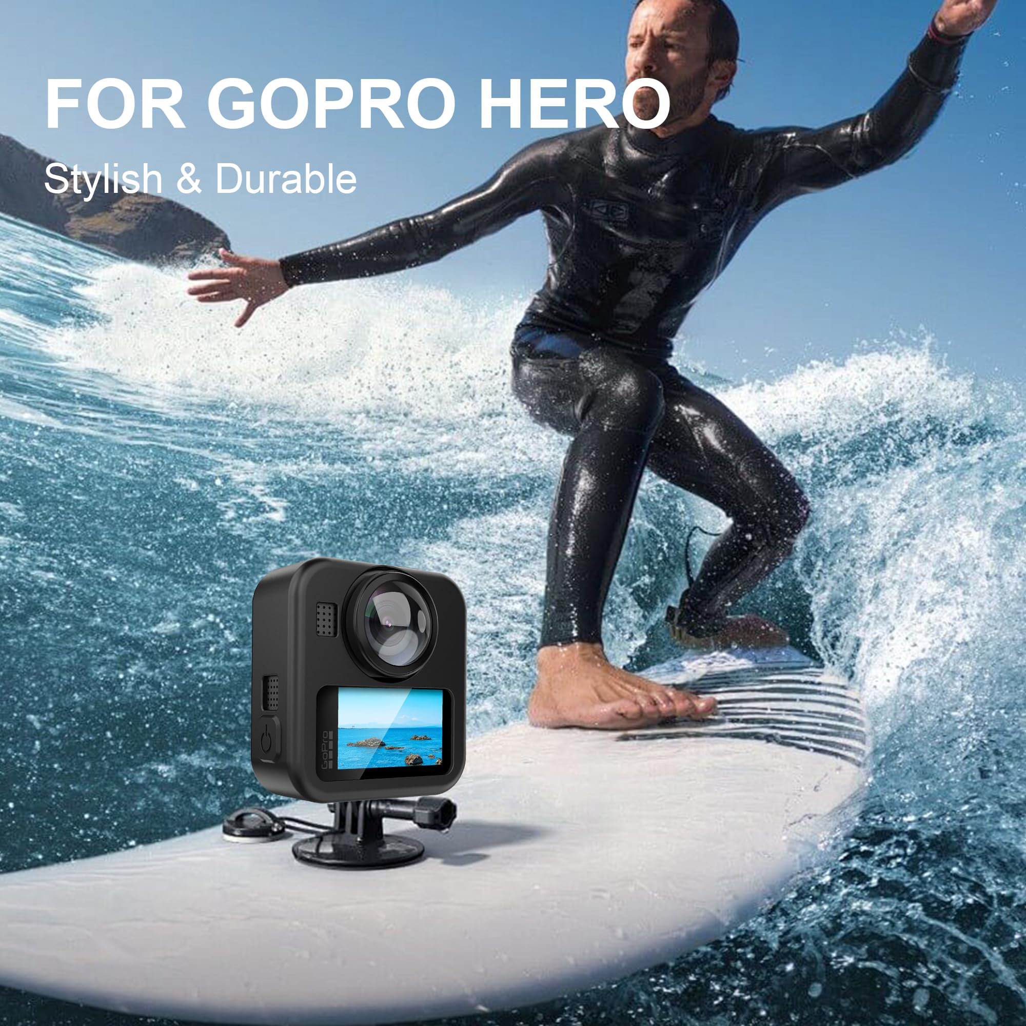 Effcotuo Etui na telefon komórkowy do GoPro MAX 2 z 2 sztukami folii ochronnej do szkła pancernego, ultra cienkie etui, odporne na uderzenia, etui ochronne na telefon komórkowy, amortyzacja wstrząsów