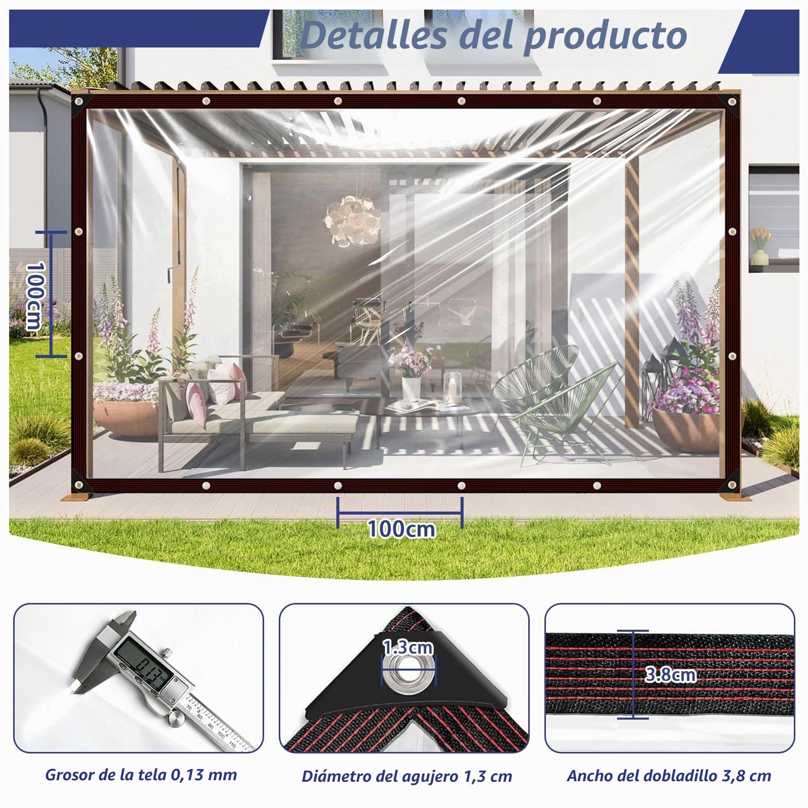 Lona Transparente e Impermeable, Transparente, con Ojales, Resistente a la Intemperie, Plegable, para Exteriores