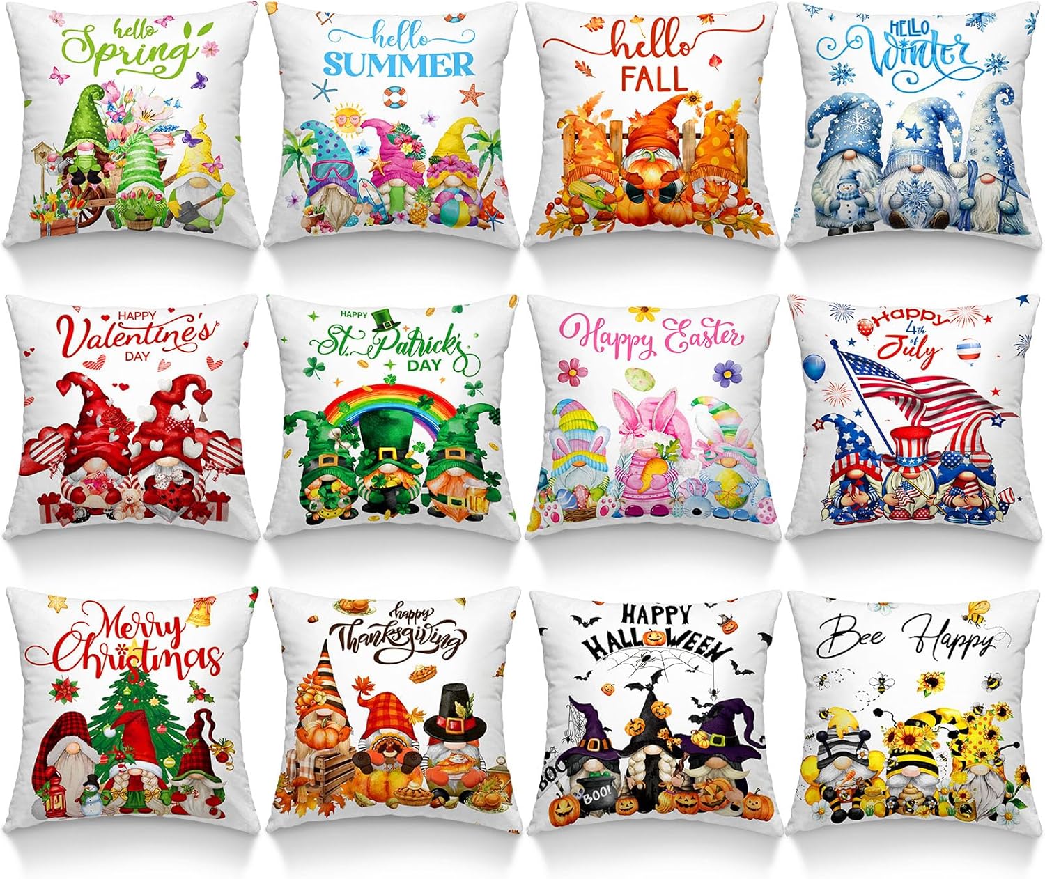 Peryiter 12 Pcs Seasonal Pillow Covers 18 x 18 Inch Holiday Pillow Covers Winter Valentines Spring Pillowcase Gnome Pillowcase Cushion Case for Farmhouse Home Couch Sofa Decor (Vintage)