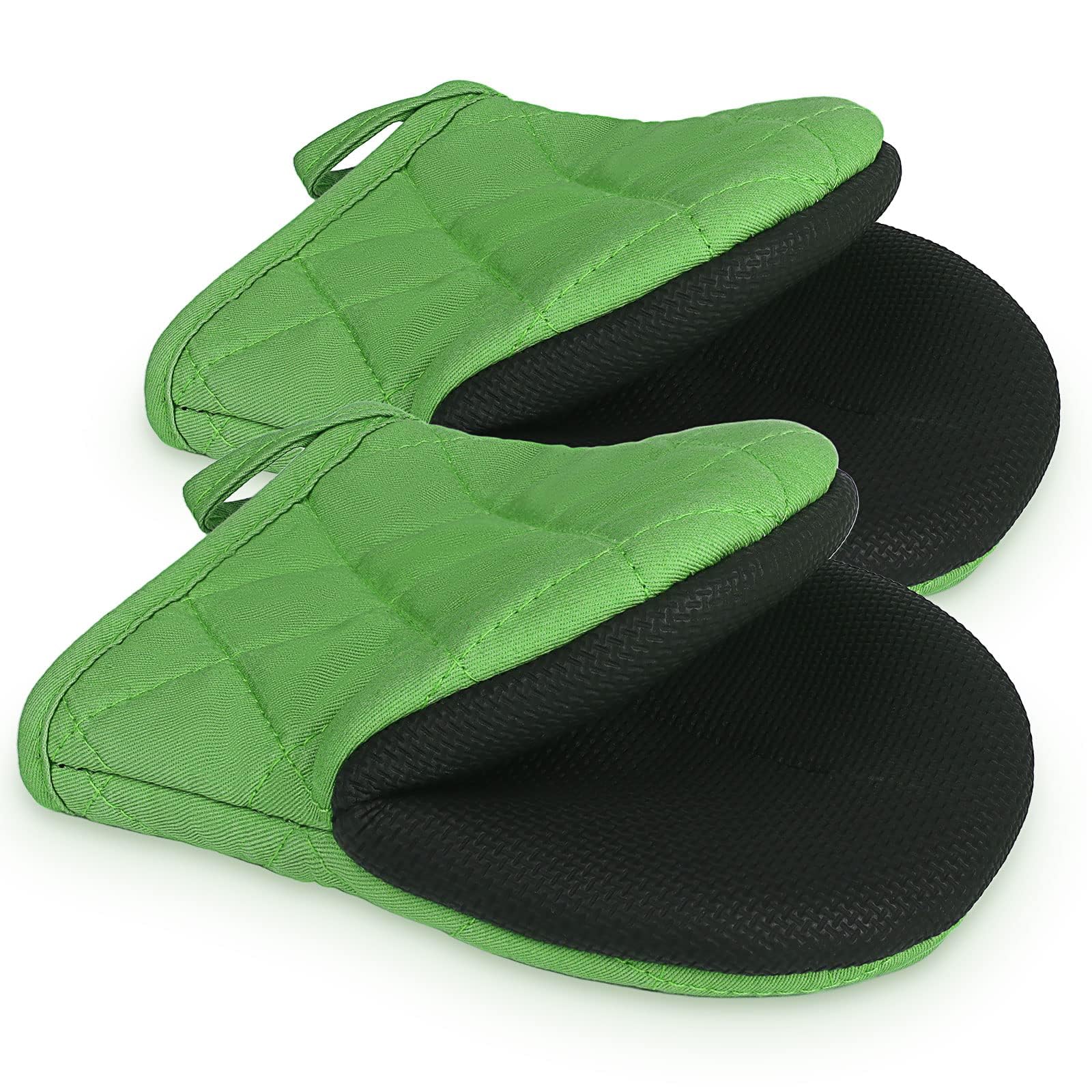 Short Oven Mitts, Heat Resistant 500°F, Silicone Grip Kitchen Gloves, Non-Slip for Baking, Grilling, BBQ, Machine Washable with Hanging Loop, 2-Pack Set, Dark Green — image 1