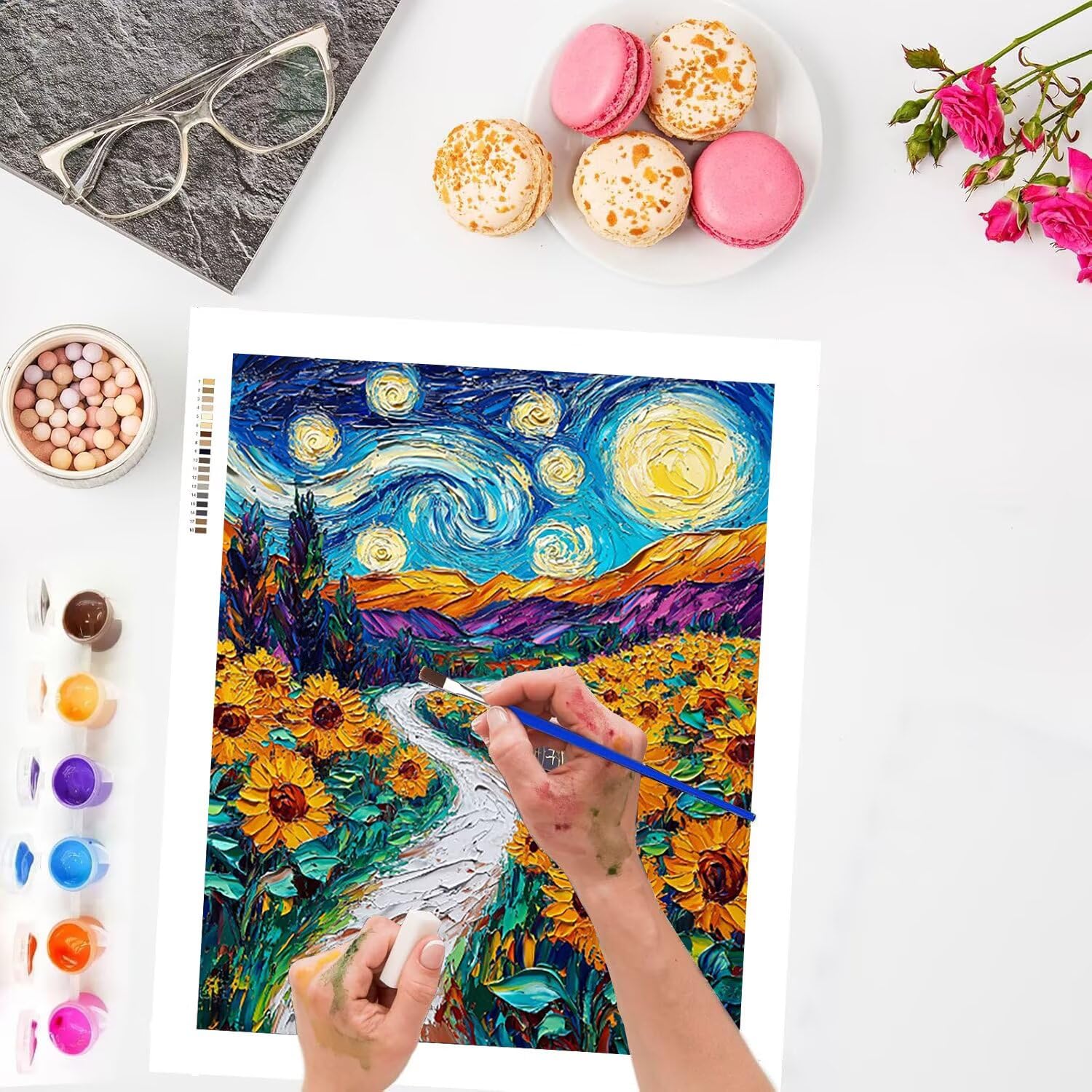 Kit de peinture par numéros - Tournesol et ciel étoilé - 70x90cm v-987
