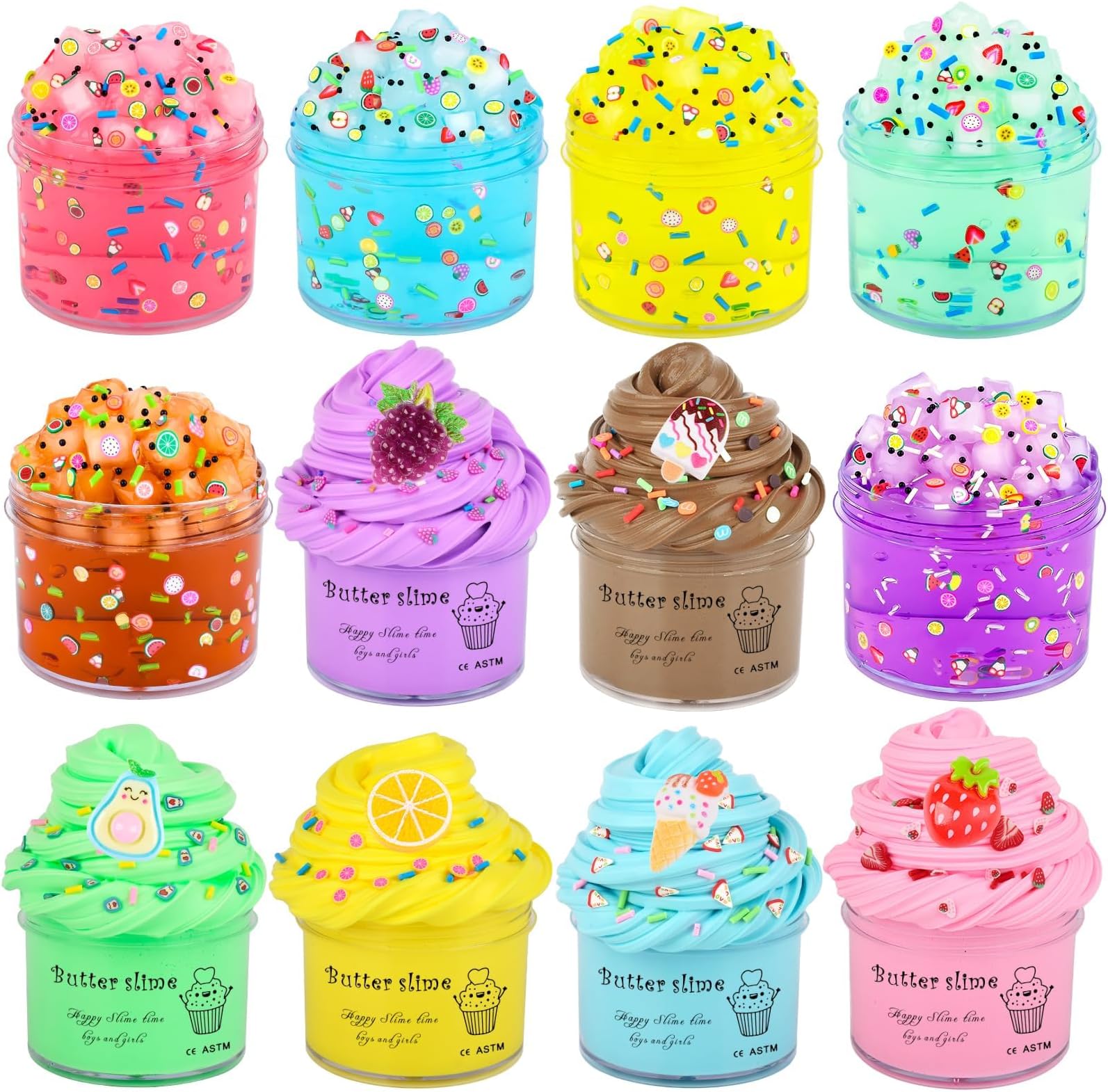 12 Pack Scented Slime Kit, Birthday Gift for Kids, 6 Pack Crystal Slime, 6 Pack Butter Slime, Non-Sticky, Super Soft DIY Stress Relief Toy, Party Favors for Girls & Boys