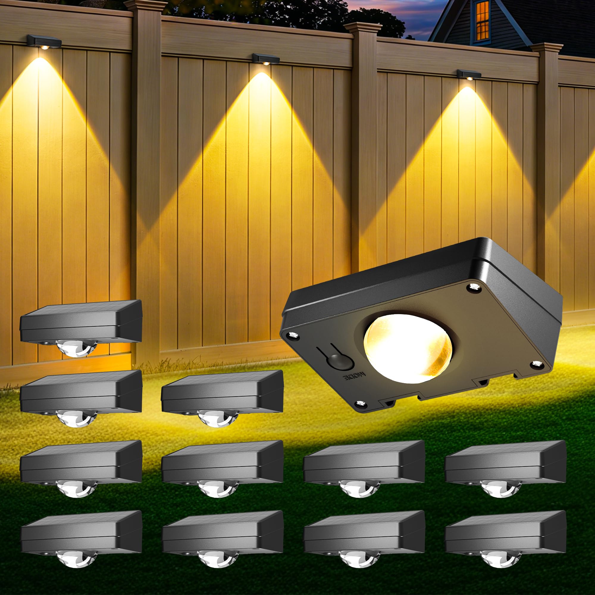 Solpex Solar Fence Lights Waterproof 12 Packs, IP65,Outdoor Garden Lights,3 Lighting Modes LED Lens Light for Wall, Backyard, Deck, Patio, Step, Stair, Porch, Pool Decor
