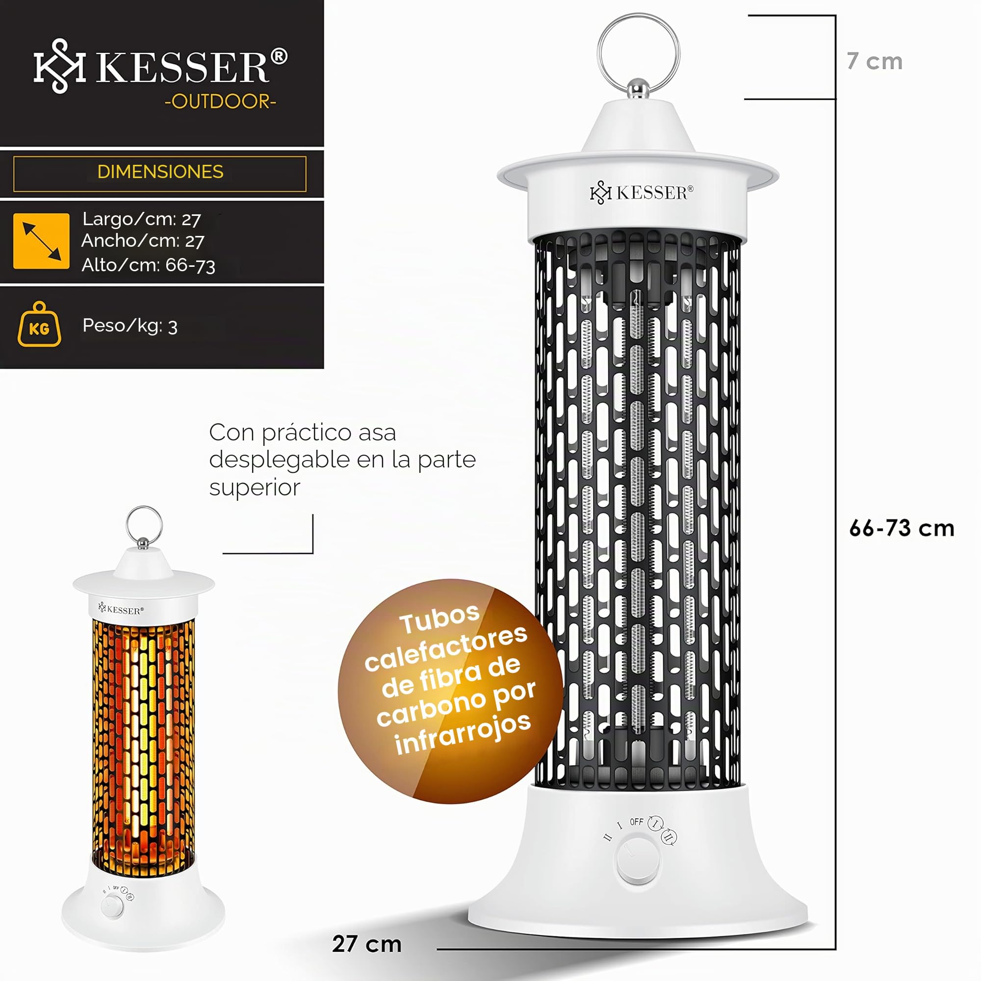KESSER® Radiador de pie por infrarrojos, 1200 W, radiador eficiente energéticamente para interiores con oscilación de 360°, dispositivo de pie de calefacción por infrarrojos, calefacción eléctrica