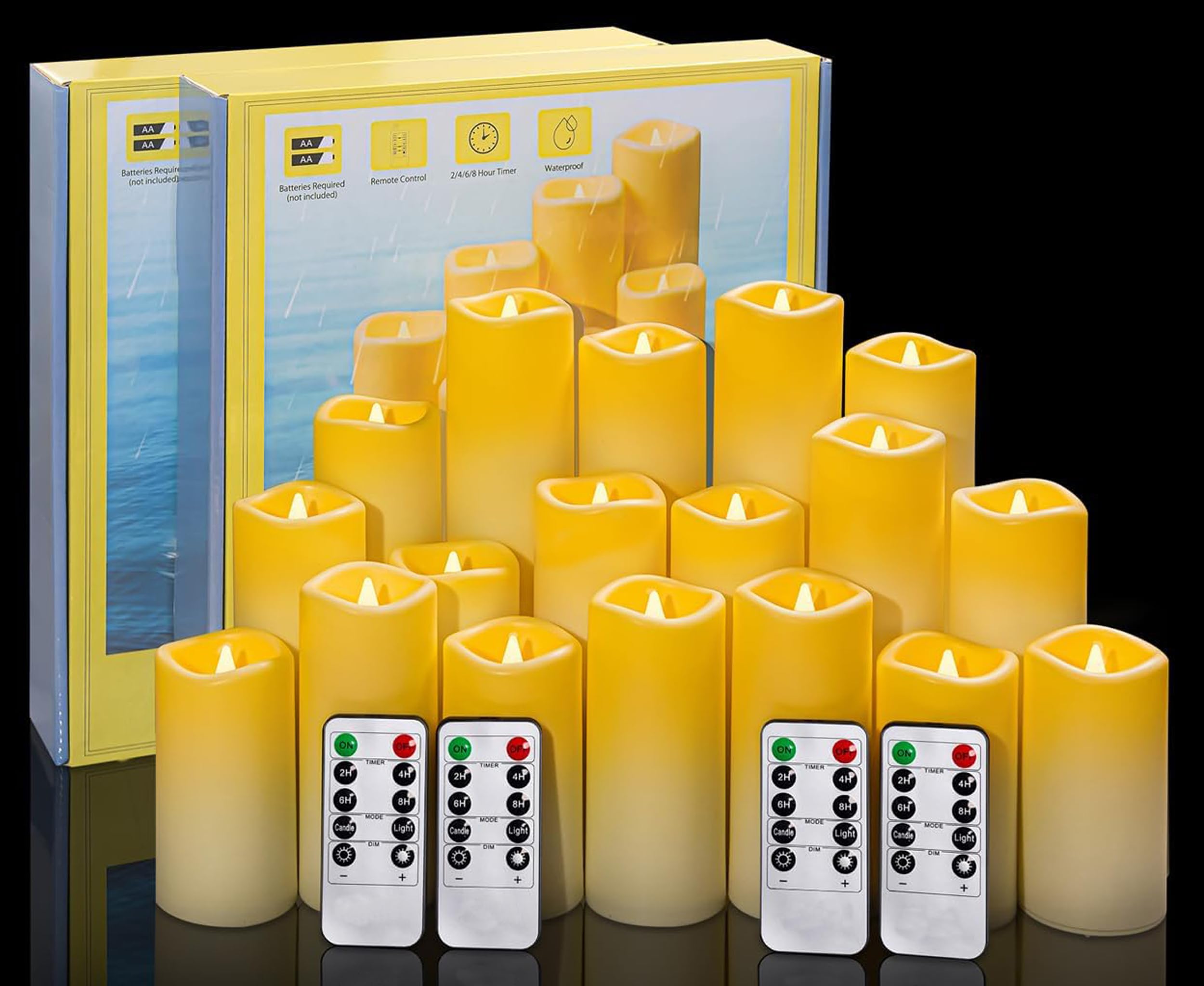 VETOUR LED Flammenlos Kerzens of 18 Stück Wasserdichte Batteriebetriebene Flackernde Kerze den Außenbereich mit Timer-Fernbedienung für Balkone, Außenlaternen, Innenbereich Geburtstage Weihnachten