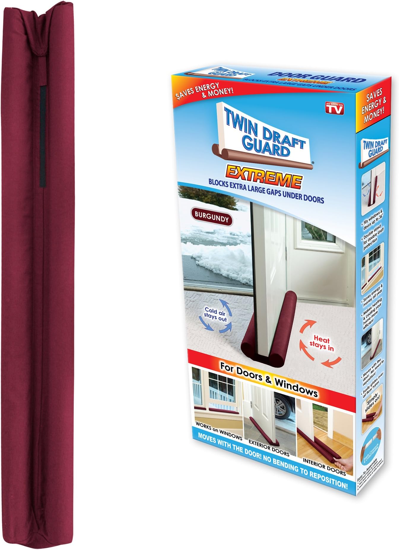 Extreme, Door and Window Draft Stopper, Bottom-of-Door Soundproofing, Trademarked & Patented Original Under-Door Dust, Wind, Noise Draft Stopper, 36" Single (Burgundy, Single)