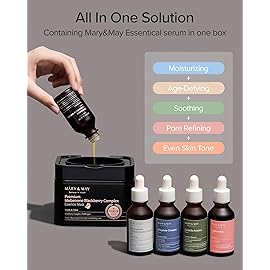 Mary&May Premium Idebenone Blackberry Complex Essence Mask - Quick Dispenser Type Anti Aging Korean Face Mask Sheet - Vitamin C, Panthenol, and Ceramide for Moisturizing and Radiant Skin, 20 Sheets