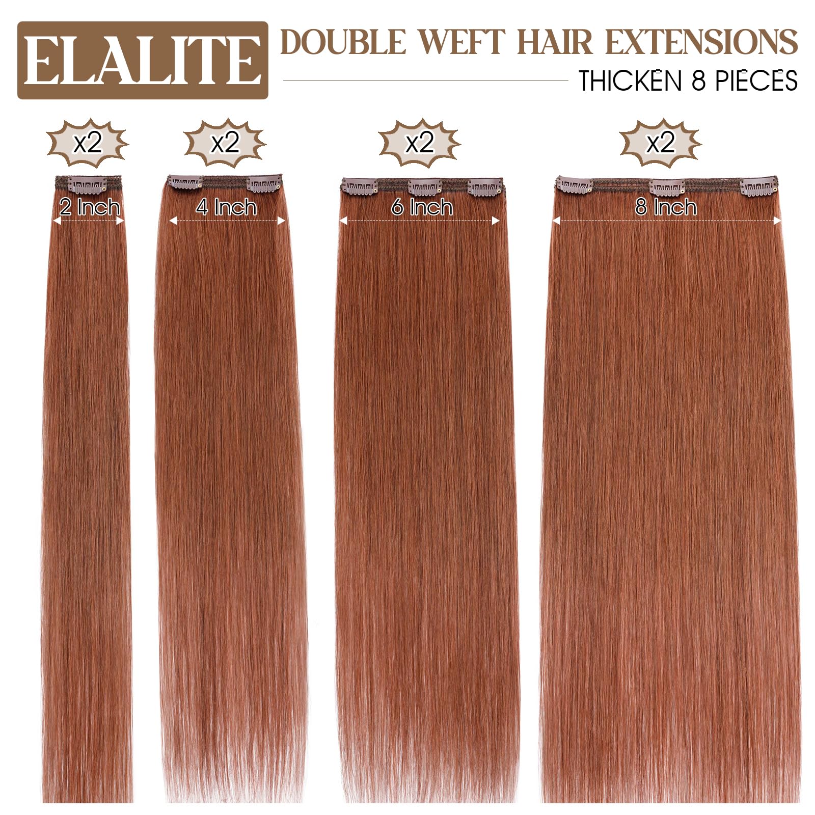 Clip in Hair Extensions Real Human Hair Double Weft Thick 8pcs 14 Inch 120g Chocolate Brown Clip in Hair Extensions Real Human Hair  main image 3