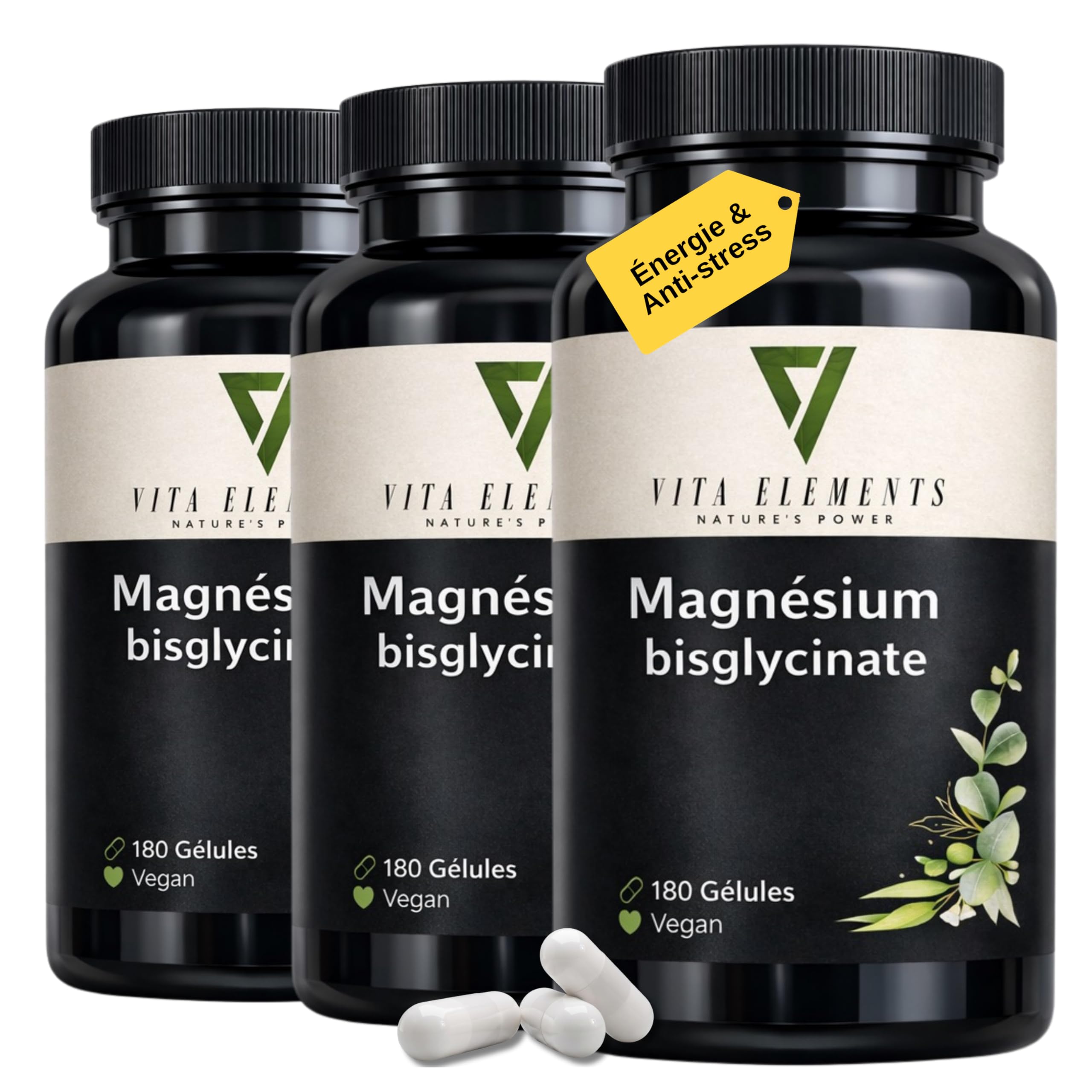 Vita Elements Bisglycinate de Magnésium - Magnésium Chélaté - 180 Gélules - 300mg Magnésium Élémentaire - 2 Mois de Stock - Testé en Laboratoire - Vegan - Haute Concentration (3)
