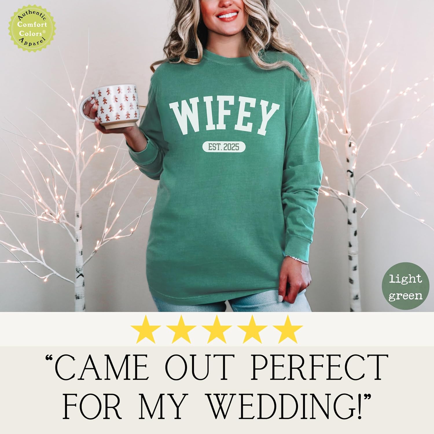 Wifey Year Est. Shirt – Custom Wedding Date Tee or Long Sleeve, Bride Gift, Anniversary Outfit, Honeymoon