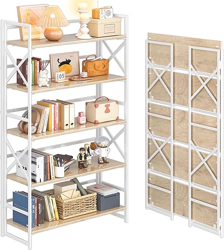 Vista 36 de 4NM Estantería plegable de 4 niveles sin montaje, 47.2" de alto, estantería vintage de pie plegable, organizador de estudio para casa y oficina