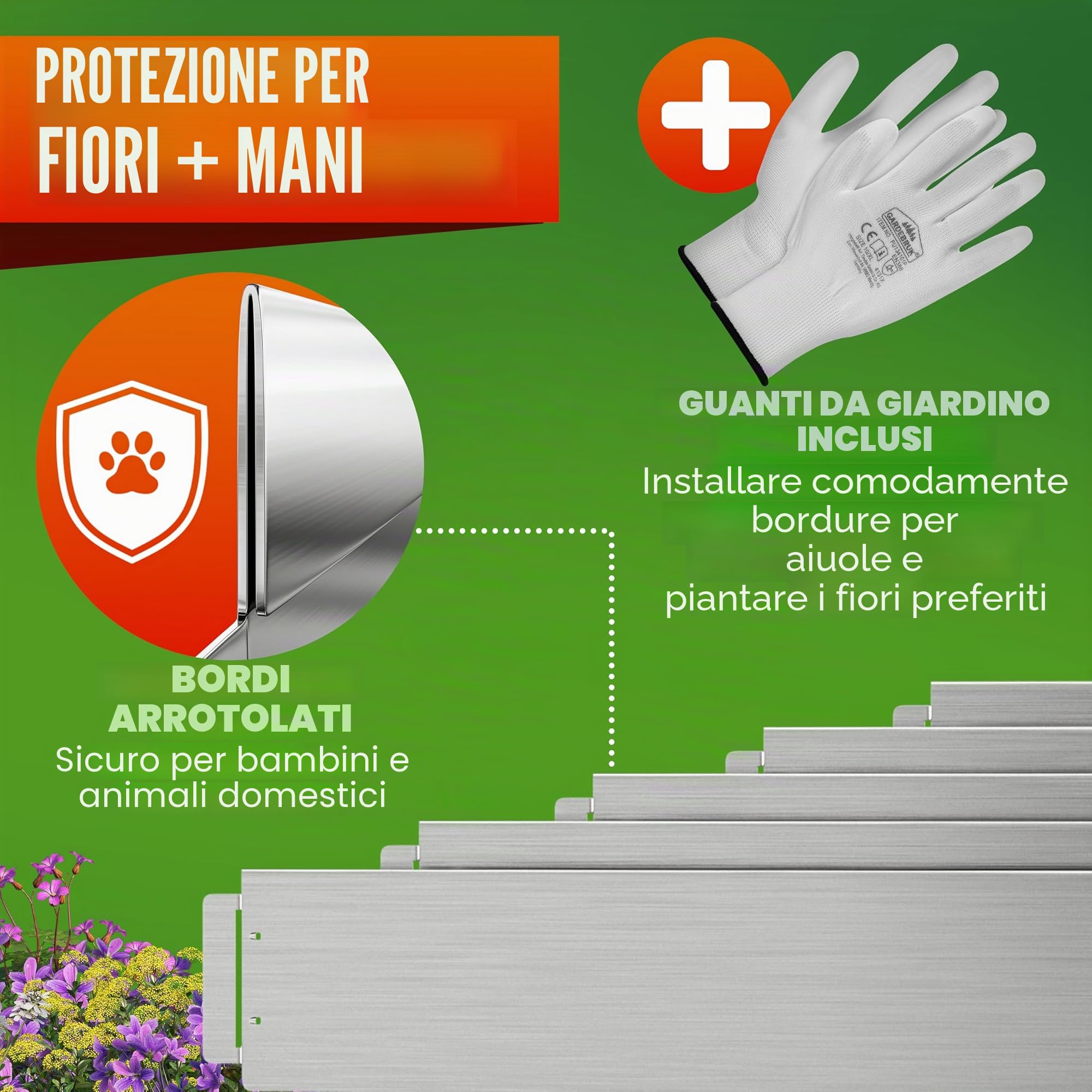GARDEBRUK® Recinzione Prato 5m 100x14cm in Metallo Zincato Bordo Giardino Delimitazione Aiuole Bordi a Incastro