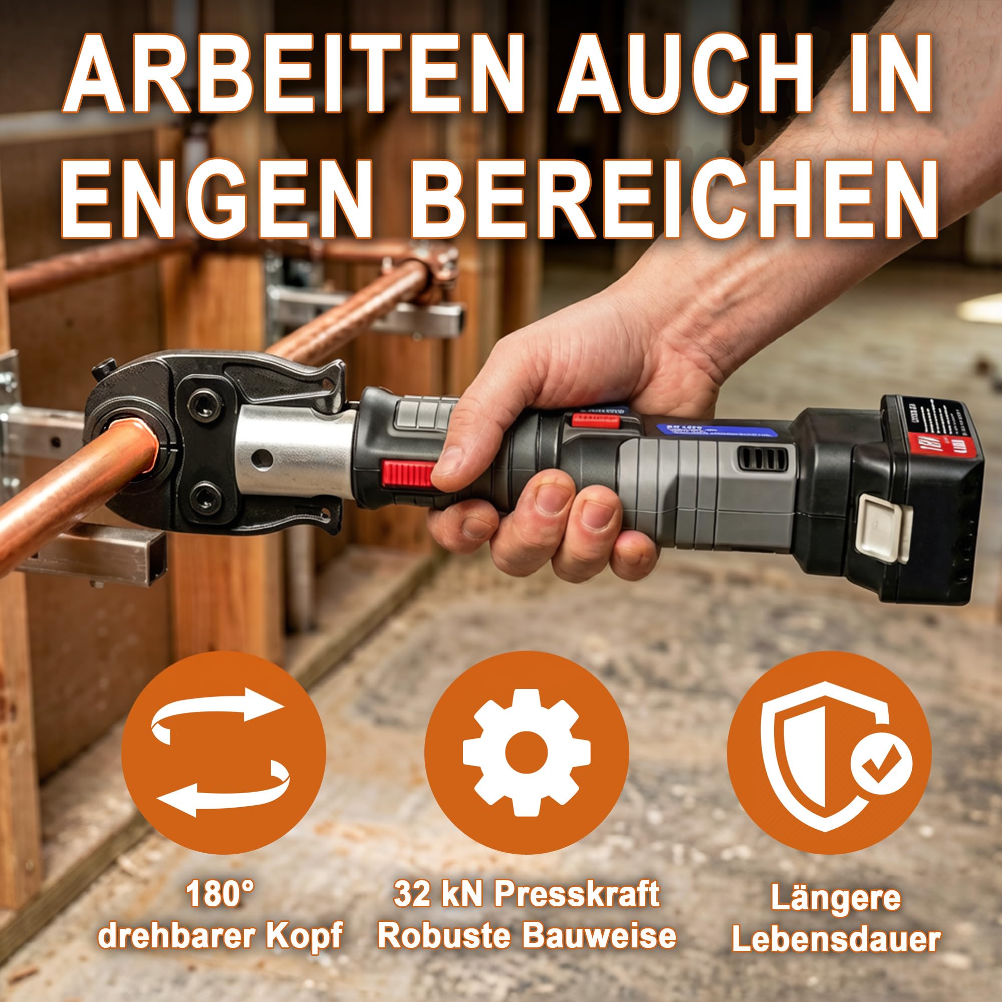 AMZCNC Alicates de presión eléctricos hidráulicos con contorno TH U V, 14 insertos para tubo multicapa, tubo compuesto de cobre, cabezal de prensado ligero para espacios estrechos y trabajo superior