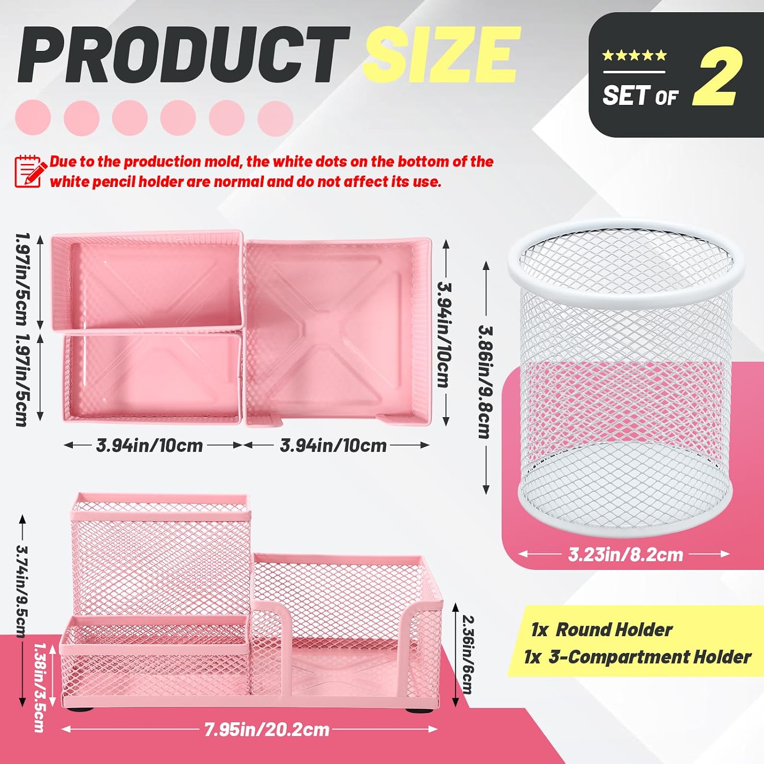 Segarty Mesh Metal Pen Holders, 7.9x3.9x3.7in 3 Compartment Pencil Holder with 3.2x3.8in Pen Cups, Space-saving Office Organizers Brush Holders Desktop Accessories for Office Home School Oraganization image 2