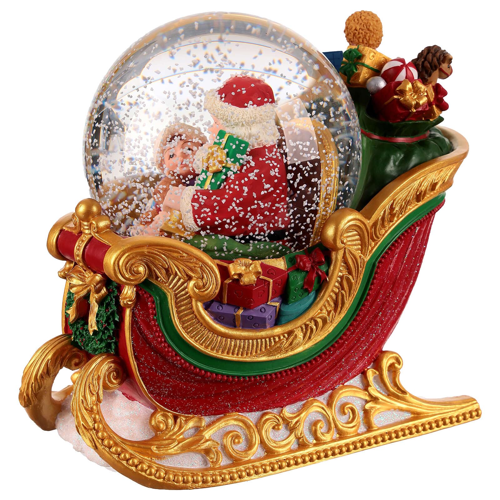 Holyart Slitta Palla di Neve illuminata 100 mm Babbo Natale 15x10x15 cm