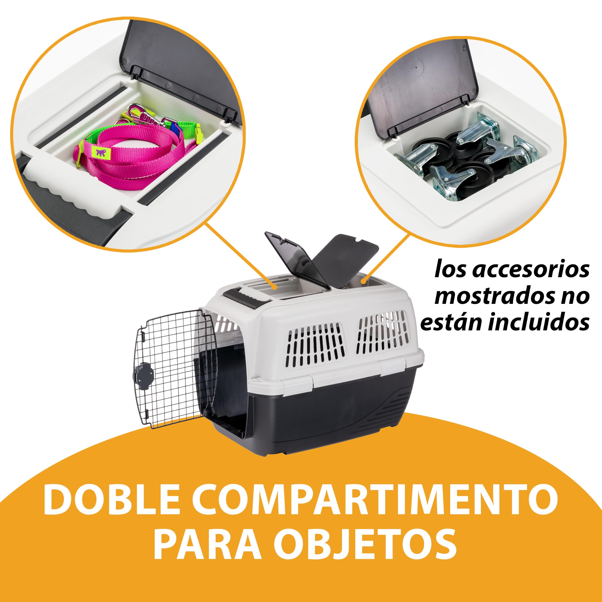 Ferplast Transportín Perro Clipper Plus, IATA, Transportín para Perros Grandes MAX 60 Kg, BleuCierre Seguro, Doble Compartimento para Accesorios, Asa extraíble, 105 x 75 x h 79 cm