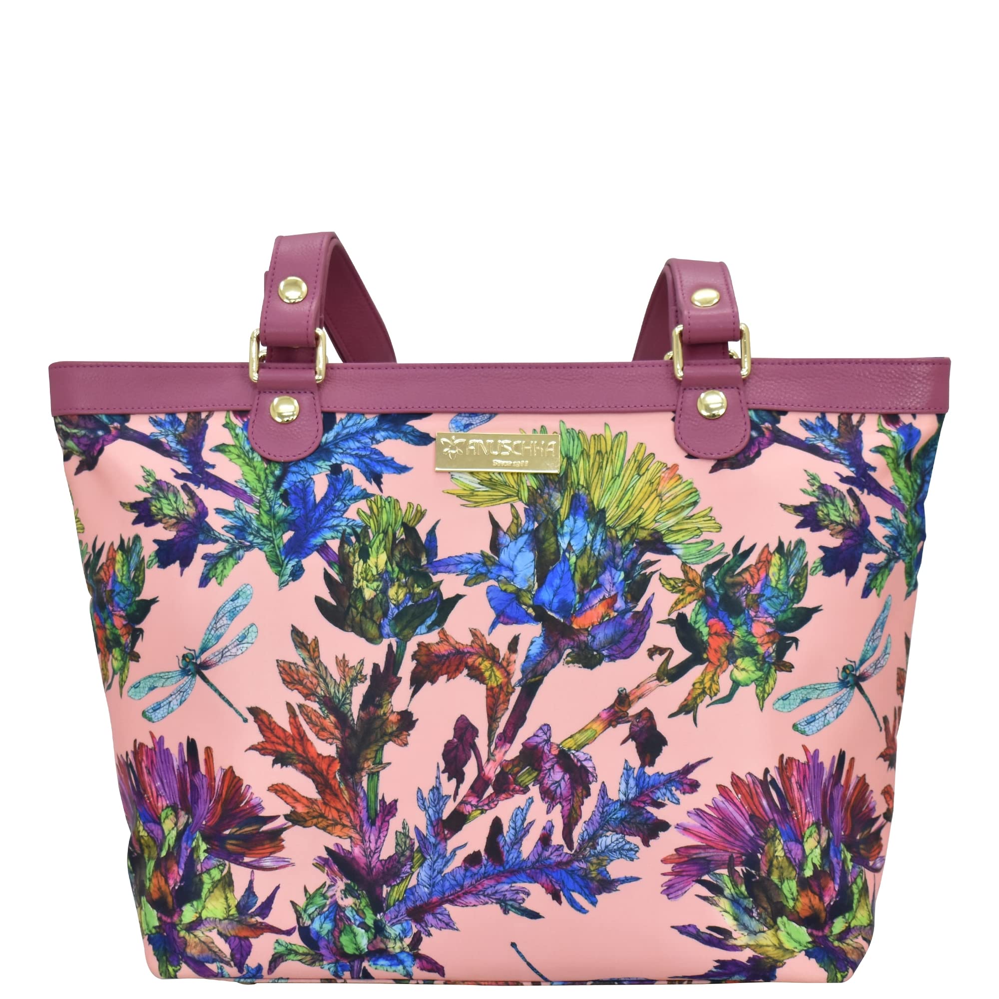 Anuschka Zip Top City Tote-Wanderlust Collection-Nylon Fabric with Leather Trim and Artwork Print