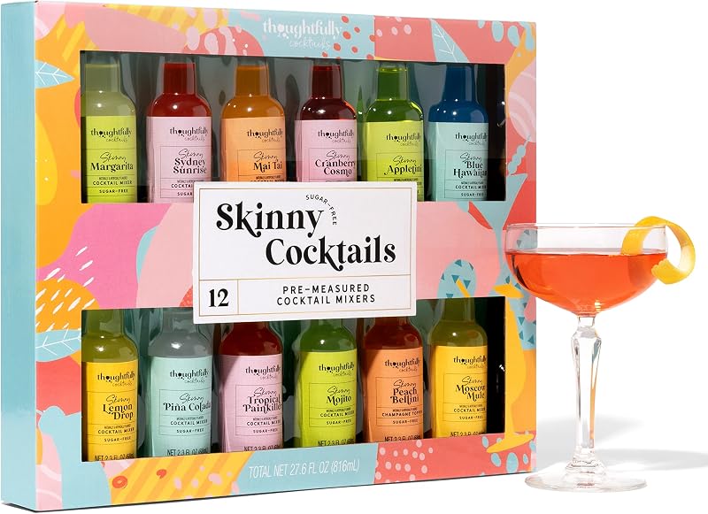 Thoughtfully Cocktails, Skinny Cocktail Mixer Set, Mocktail Non Alcoholic Drinks, Flavors Include Margarita, Moscow and More, Set of 12 | Cocktail & Mocktail Mixers, Home Bar Essential, Guilt-Free Drinks, Entertaining, Parties, Hostess Gift & Foodies