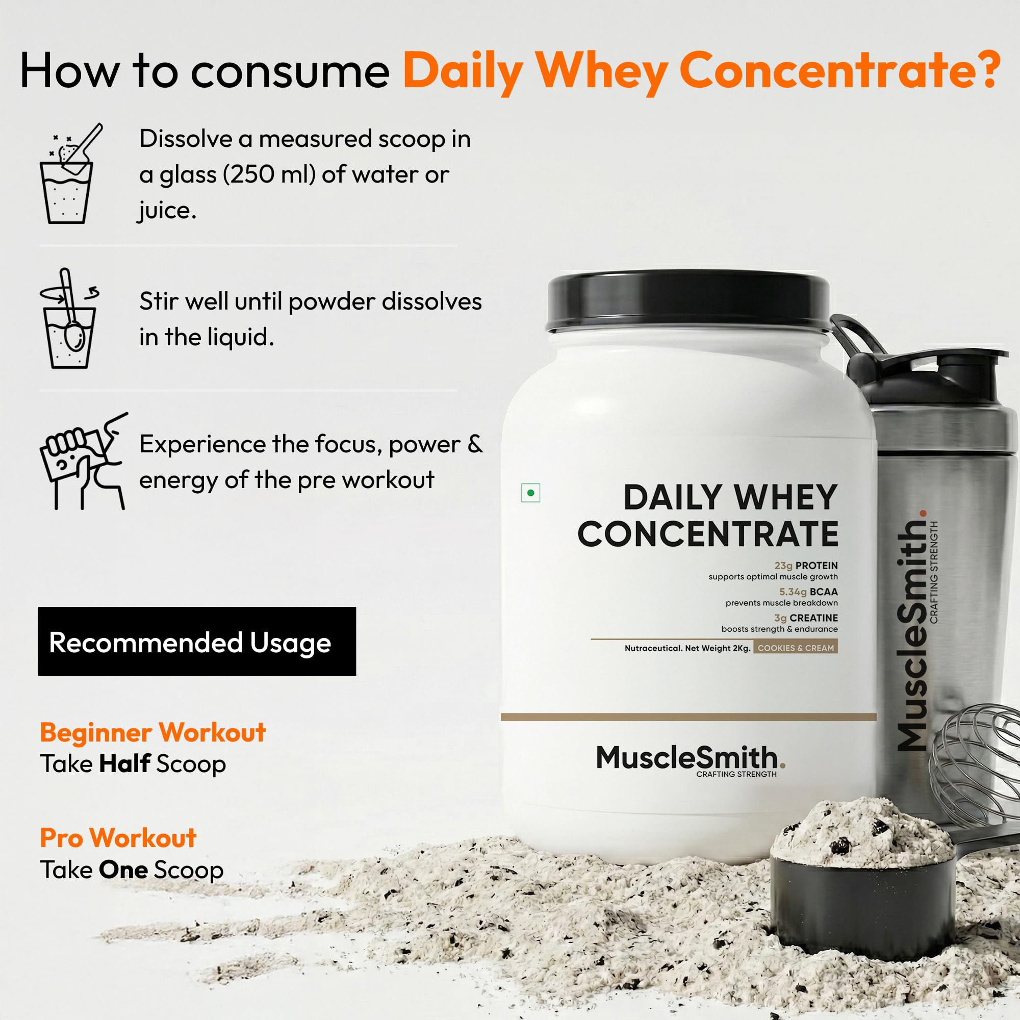 MuscleSmith Whey Protein Concentrate | 23g Protein, 3g Creatine, Digestive Enzymes | Supports Strength & Lean Muscle | No Added Sugar | Cold Coffee Flavour | 2kg (54 Servings) — Amazon image 7