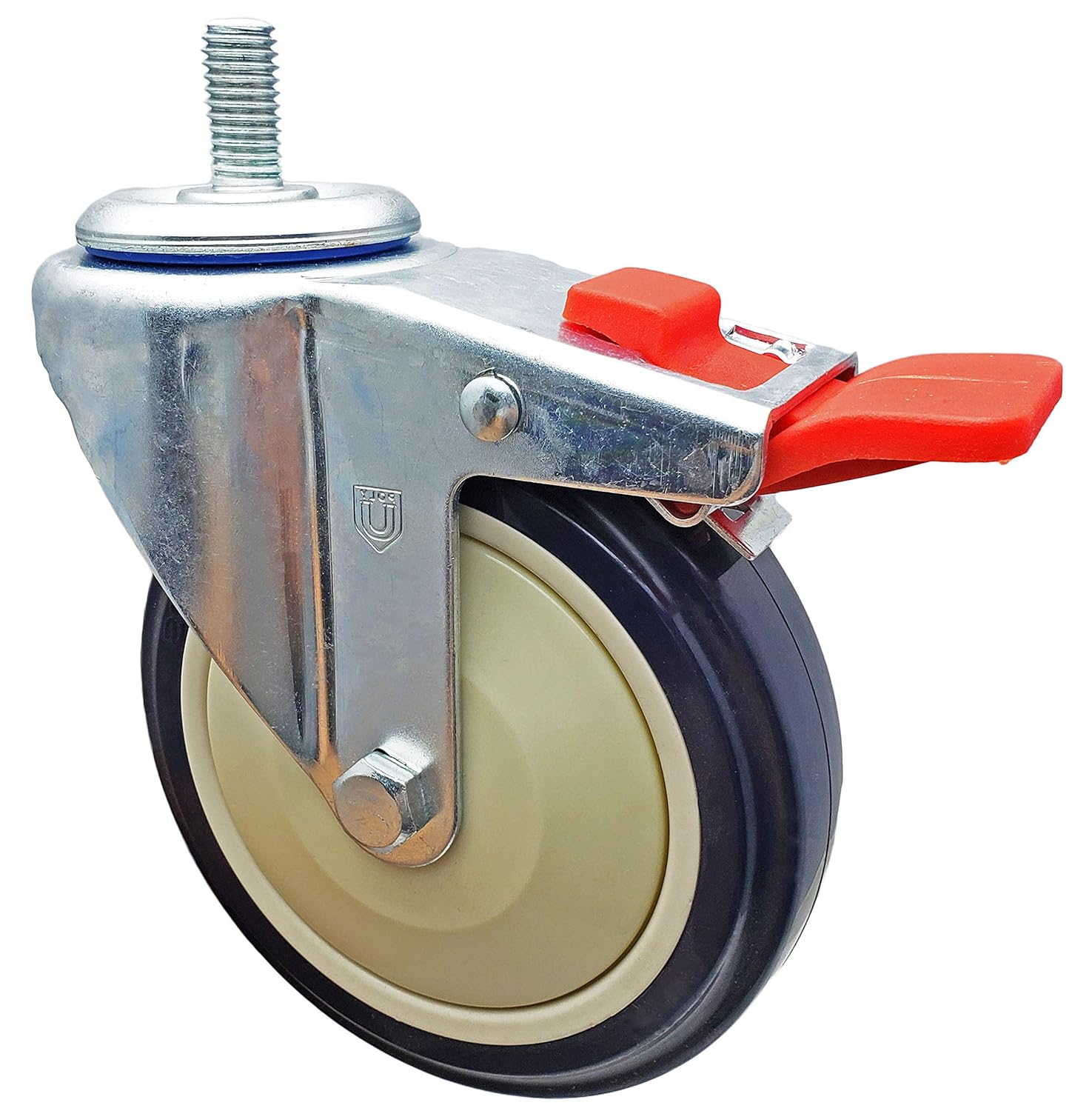5" x 1-1/4" Total Locking Stem Caster | Purple on Cream Polyurethane Wheel | 350 lbs Capacity | 1/2"-13 x 1" Threaded Stem