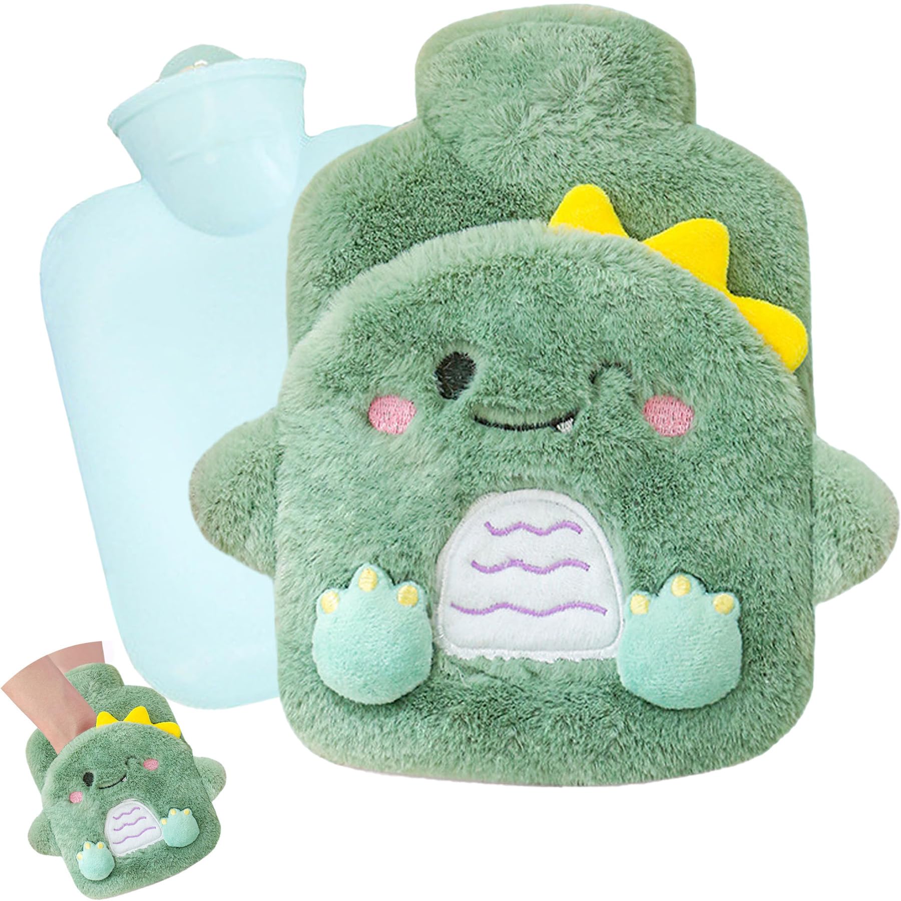 Borsa Acqua Calda Peluche 2-in-1 Con Pantofole Riscaldanti - Scaldapiedi Non Elettrico Lavabile - 3