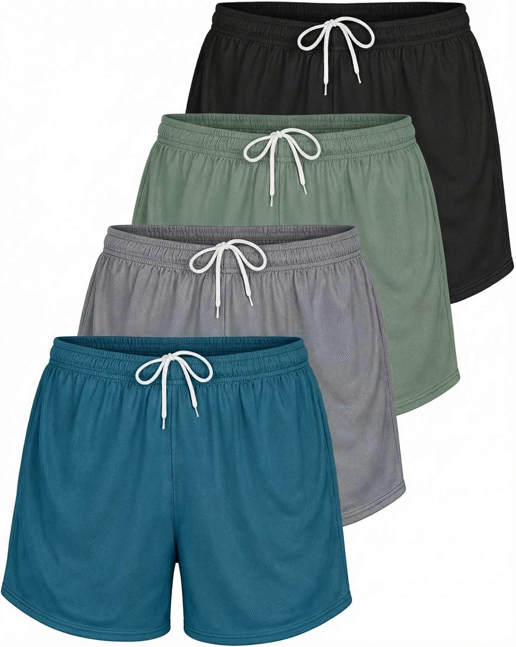 4 Pack: Womens Active Athletic Performance Mesh Shorts with Pockets (Available in Plus Size)