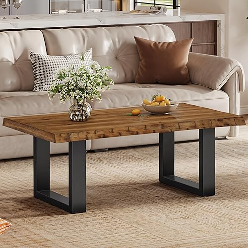 Miniatura 4 de Tribesigns Mesa de centro de madera maciza, mesa de centro industrial moderna con base de metal resistente, centro de acento grande de 47 pulgadas