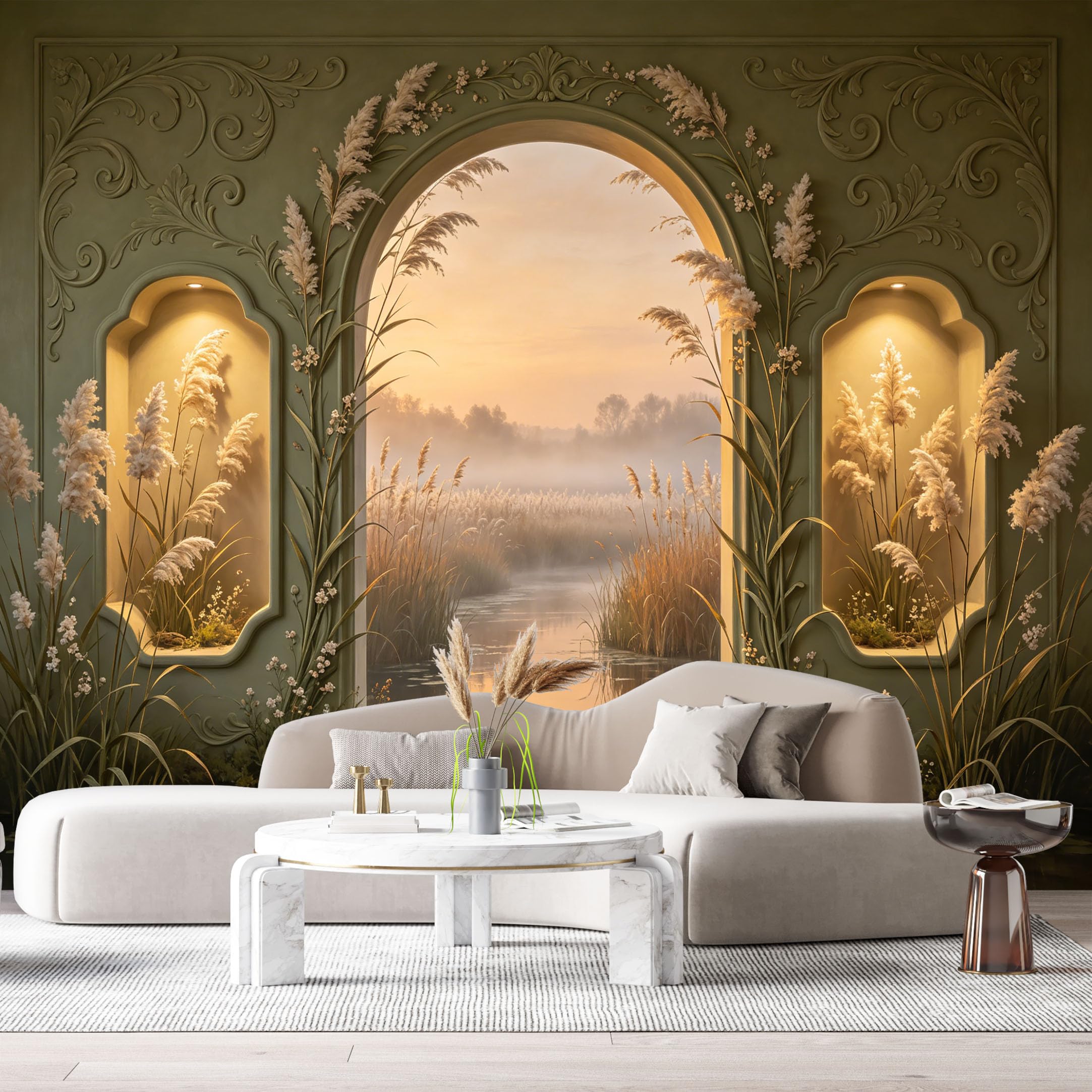 Custom Size Wall Murals Ethereal Archway Misty Landscape Botanical 3D Trompe L'Oeil SelfAdhesiveWall Fabric Removable Wallpaper Wall Decor for Living Room Bedroom Bathroom
