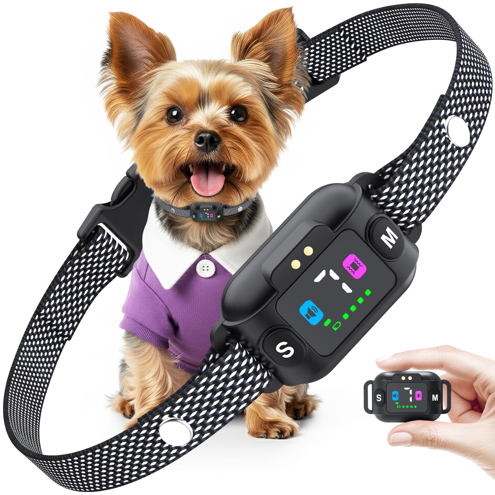 Collar Antiladridos para Perros - Collar Adiestramiento con 7 Niveles de Sensibilidad Ajustables, Recargable 3 Modos de Eficiente, Impermeable IP67 Cuello Perros Pequeños y Grandes (Gris)