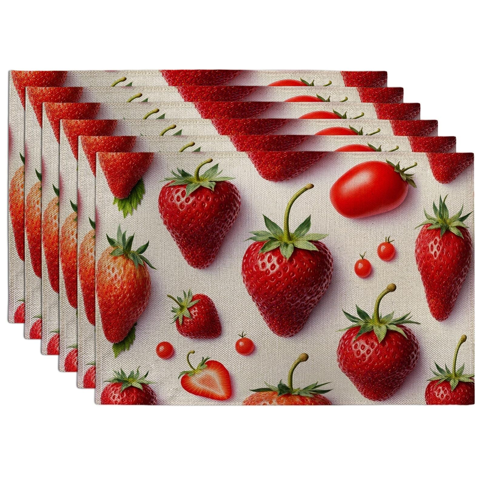 Strawberry Placemats, Vibrant Fruit Patterned Place Mats for Dining Table, Summer Kitchen Decorative Non-Slip Washable Indoor Outdoor Party Placemat Set of 6