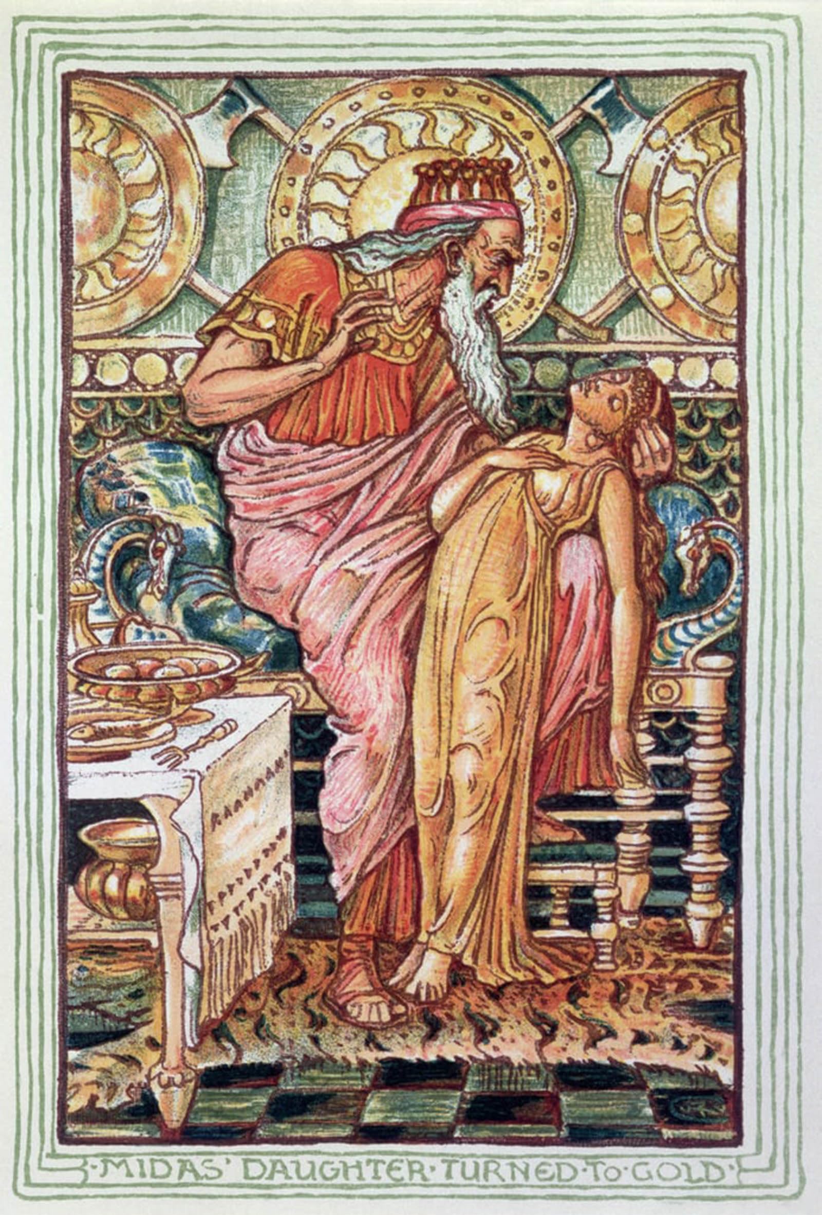 SERENDIPITP Vintage Wall Art Canvas Nordic Poster Canvas Print Picture King Midas and His Daughter Turned to Gold by Walter Crane Wall Art Poster for Home Decor 60x90cm