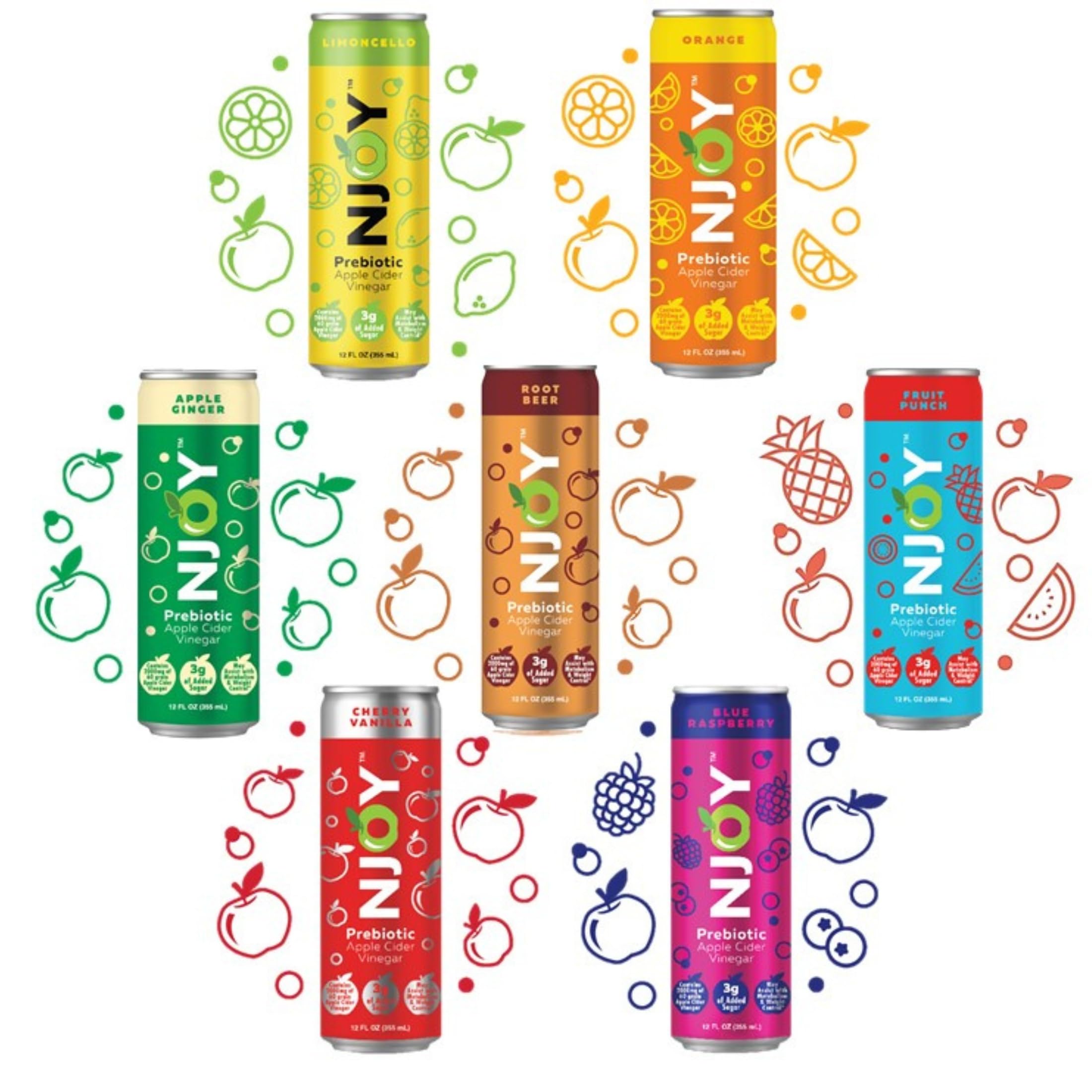 Amazon.com : NJY Sparkling PREBIOTIC SODA, Includes 2000mg APPLE CIDER  VINEGAR, REAL Fruit Juice, Low Calories & Sugar, 100% Vitamin C, B3, B5,  B6, B12, 12oz cans (Orange) : Grocery & Gourmet Food