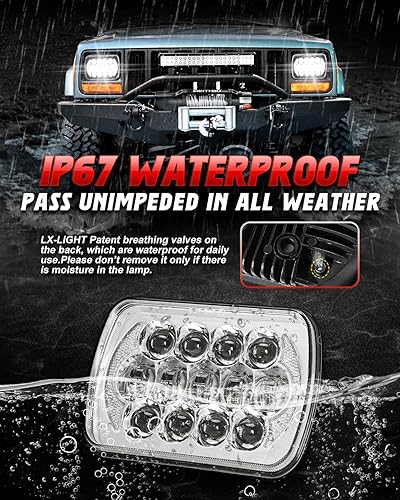Miniatura 11 de LX-LIGHT 105W 1000% negro brillante H6054 5x7 7x6 LED faros DRL antideslumbrante Hi/Low Sealed Beam Compatible con Jeep Wrangler YJ Cherokee XJ