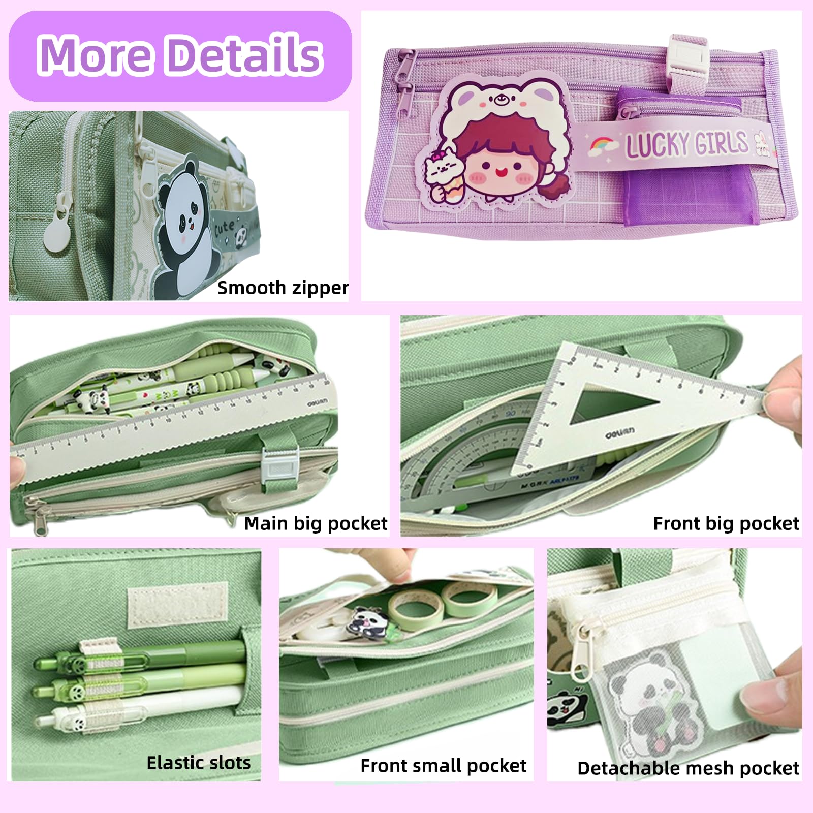 KCatsy Pencil Case Bear Girl Purple, b-bear girl purple, 22x10x7cm, School backpack - Image 4