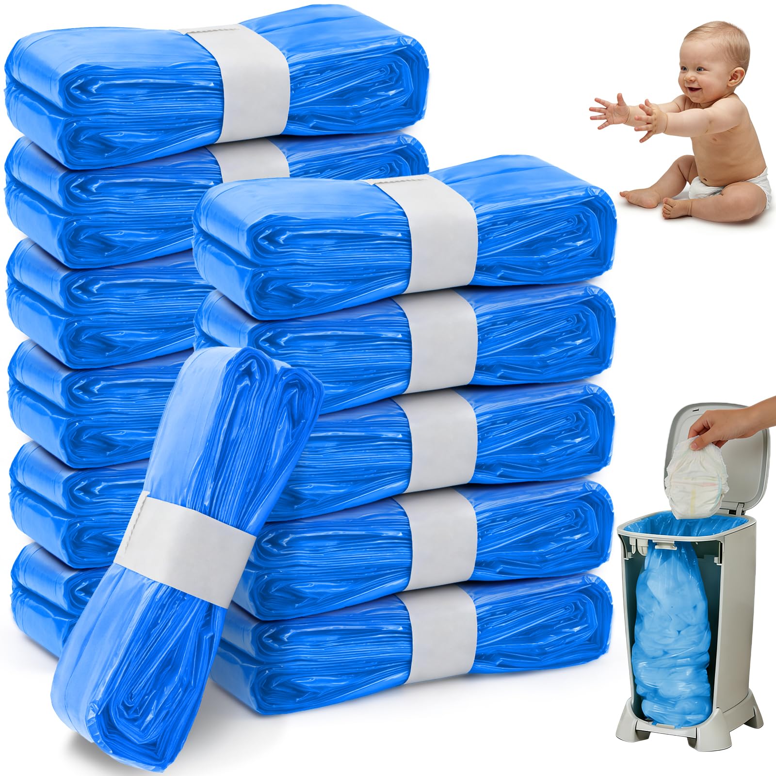 Nappy Bin Refill Bags,12 Pack 4.5M Odour Lock Diaper Pail Disposal Bags, Hold Up to 320 Nappies, 7-Layer Leak-Proof, Compatible with Angelcare, Tommee Tippee & Most Standard Nappy Bins
