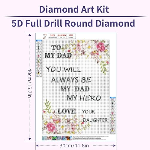 Miniatura 6 de Miairivy Regalos de pintura de diamantes para papá, citas inspiradoras 5D, kit de arte de diamantes 5D, pintura de gemas de 12 x 16 pulgadas, juego