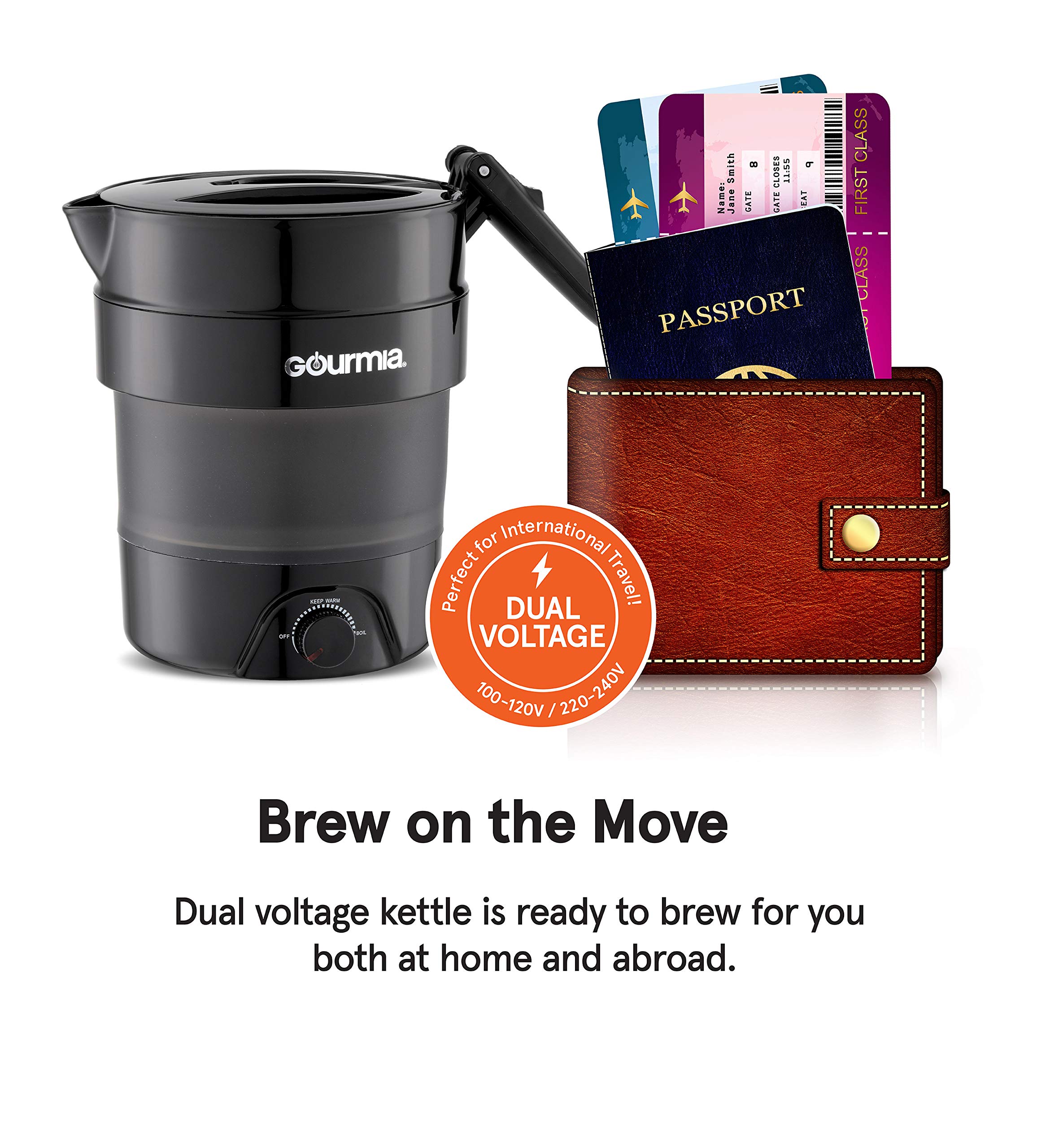 Dual Voltage Gourmia Folding Travel Kettle Gk338b Electric Gourmia