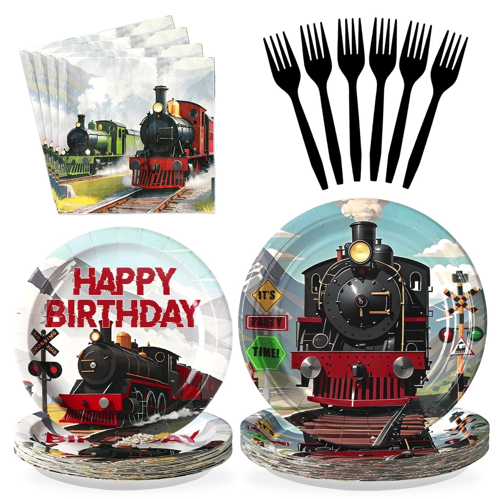96 Pcs Train Birthday Party Decorations for Boys, Serves 24