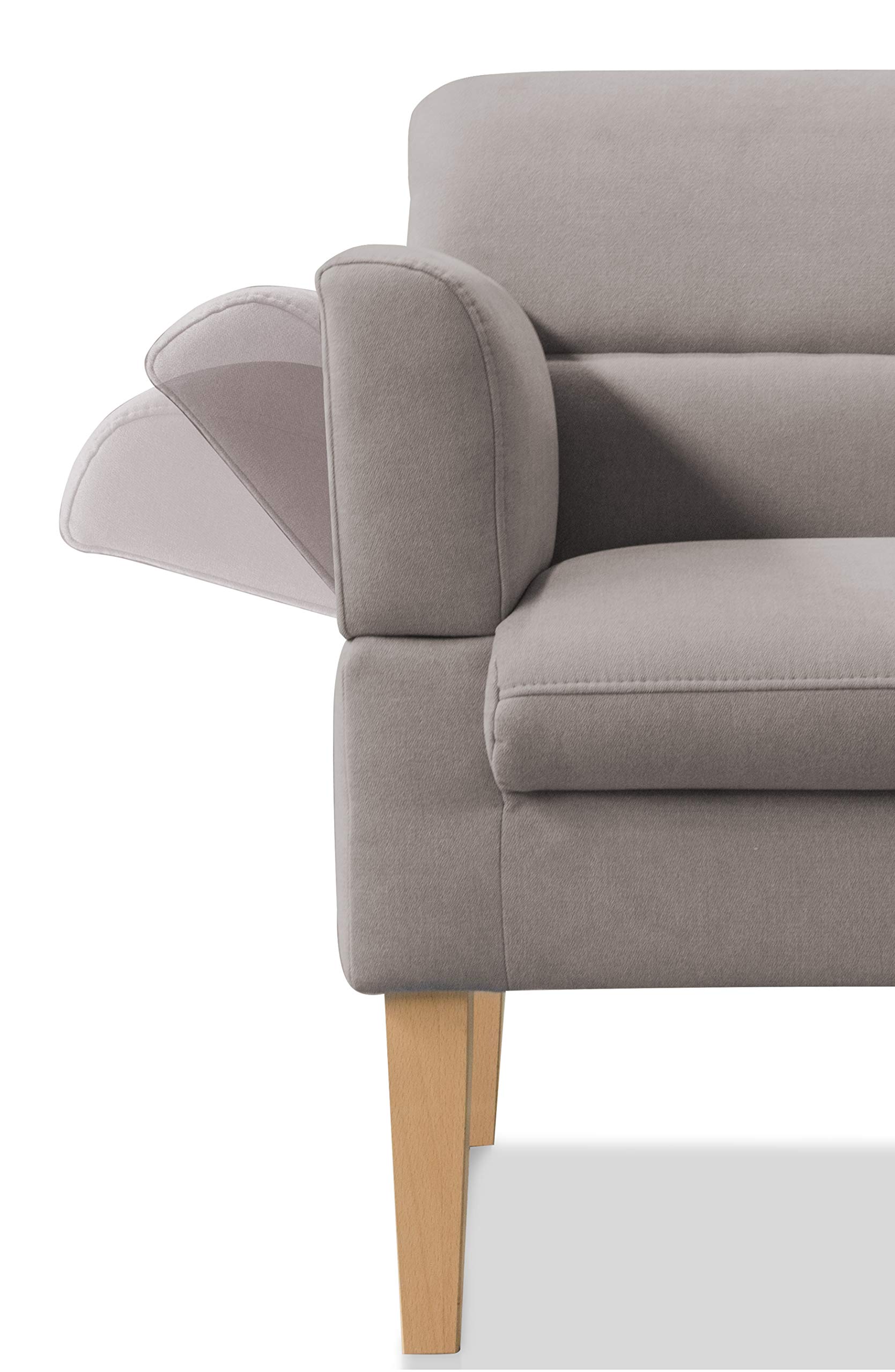 CAVADORE 2,5-Sitzer Küchensofa Kira / Sitzbank für Küche, Esszimmer oder Wohnküche inkl. Armteilverstellung / Leichte Fleckenentfernung dank Soft Clean / 168 x 94 x 81 / Flachgewebe: Hellgrau