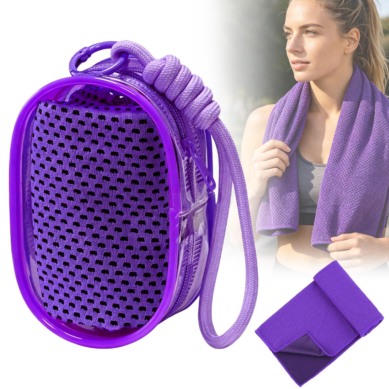 Portable Ice Cooling Towel, Instant Chill Evaporative Sports Towel with Matching Storage Carry Bag, Quick Dry Breathable Cooling Cloth for Gym Running Cycling Outdoor Activities (Purple, 30 * 100cm)
