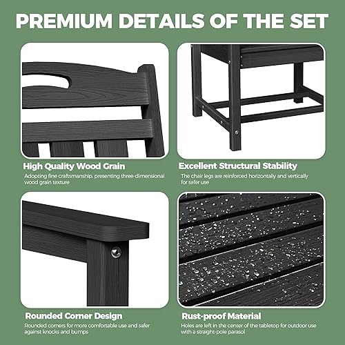 Miniatura 6 de HDPE - Juego de comedor al aire libre, mesa y sillas de patio, mesa exterior de 7 piezas y 6 sillas, agujero para sombrilla de 2 pulgadas, muebles