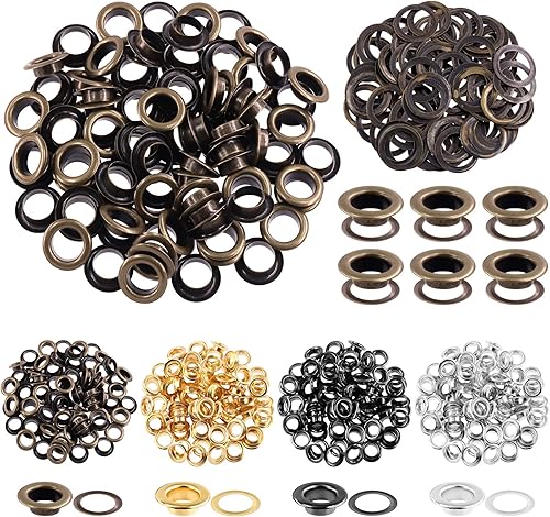 Glarks 100 ojales de metal gruesos de 0.394 pulgadas, 4 colores, con punzón y martillo para lienzo, núcleos de cuentas, lona, ropa (bronce, 100
