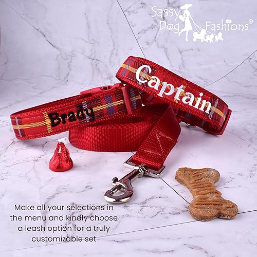 Miniatura 7 de Personalized Dog Collar, PLAID DOG COLLAR and Leash Set Option, Tartan Dog Collars for Girls Boys for Small Medium and Large Dogs (Small 34 x