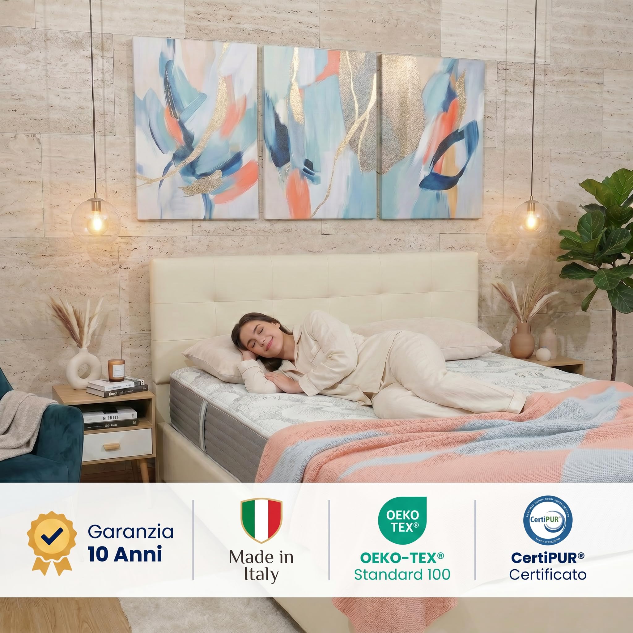 Materassimemory.eu - Podwójny Materac Memory LA Różowy Wiatr Rozmiar 160x200 Wysokiego 25 cm 7 Strefy zróżnicowanej nośności Powłoka Aloe Vera Silver SFODERABLE z pałąkiem 3D Odkurzacz powietrza