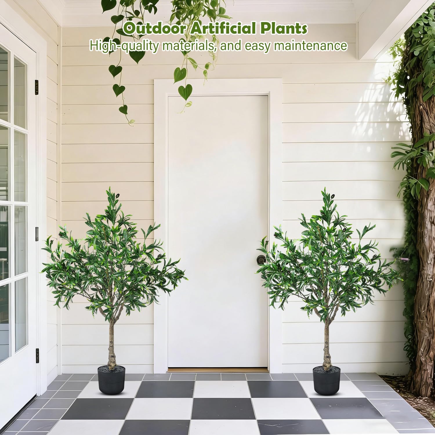 Set of 2 Olive Trees Artificial Indoor, 3.6 FT Tall Faux Olive Tree with Lifelike Fruits, Colorful Eggs, Planters Outdoor Fake Plants Bushes Ever-Greenery for Home Office Spring Decor