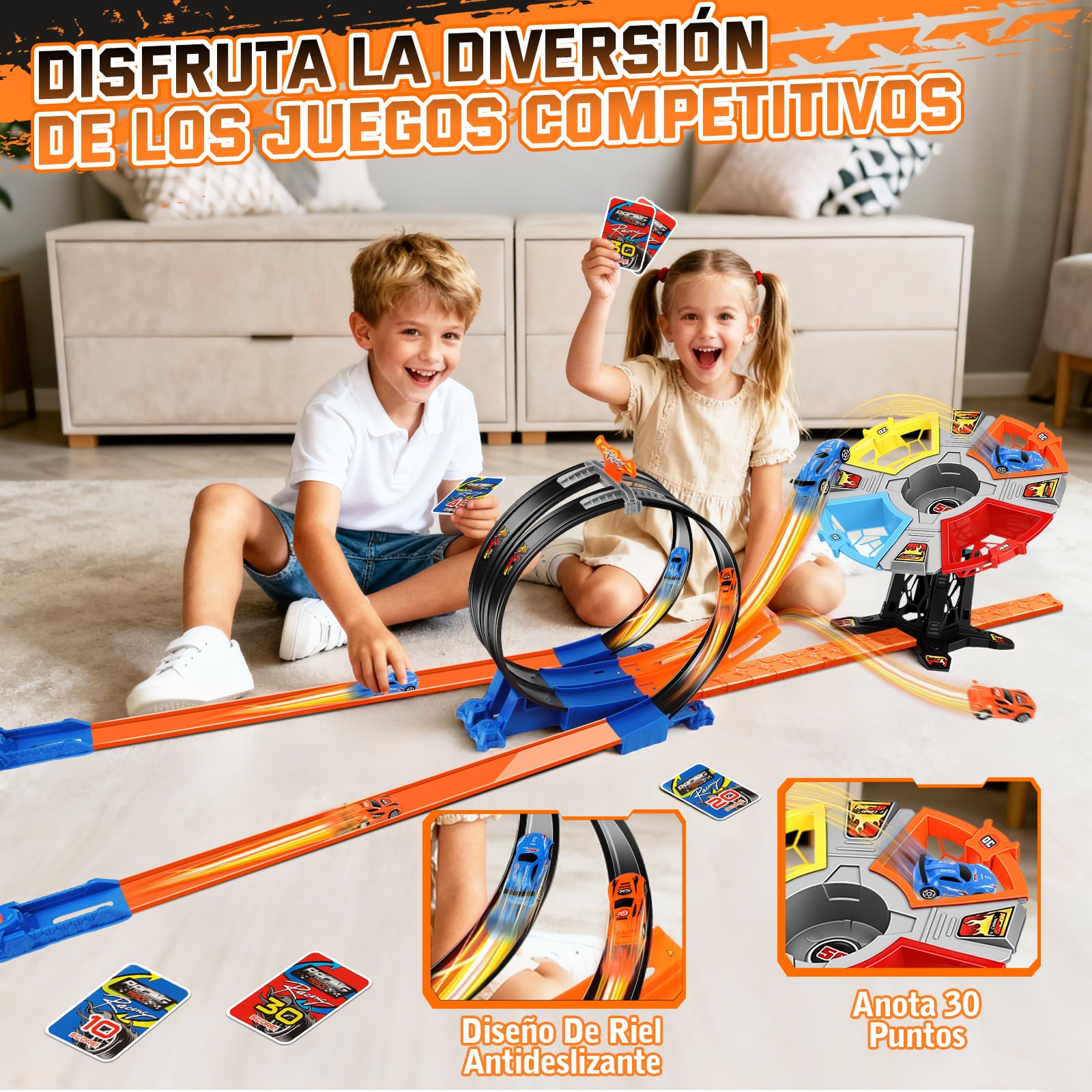 Charmofun Pista de Carreras, Circuito Coches Niños, Pista en Bucle de Coches, Juguete de Coche Regalo para Niños de 3, 4, 5, 6+ Años