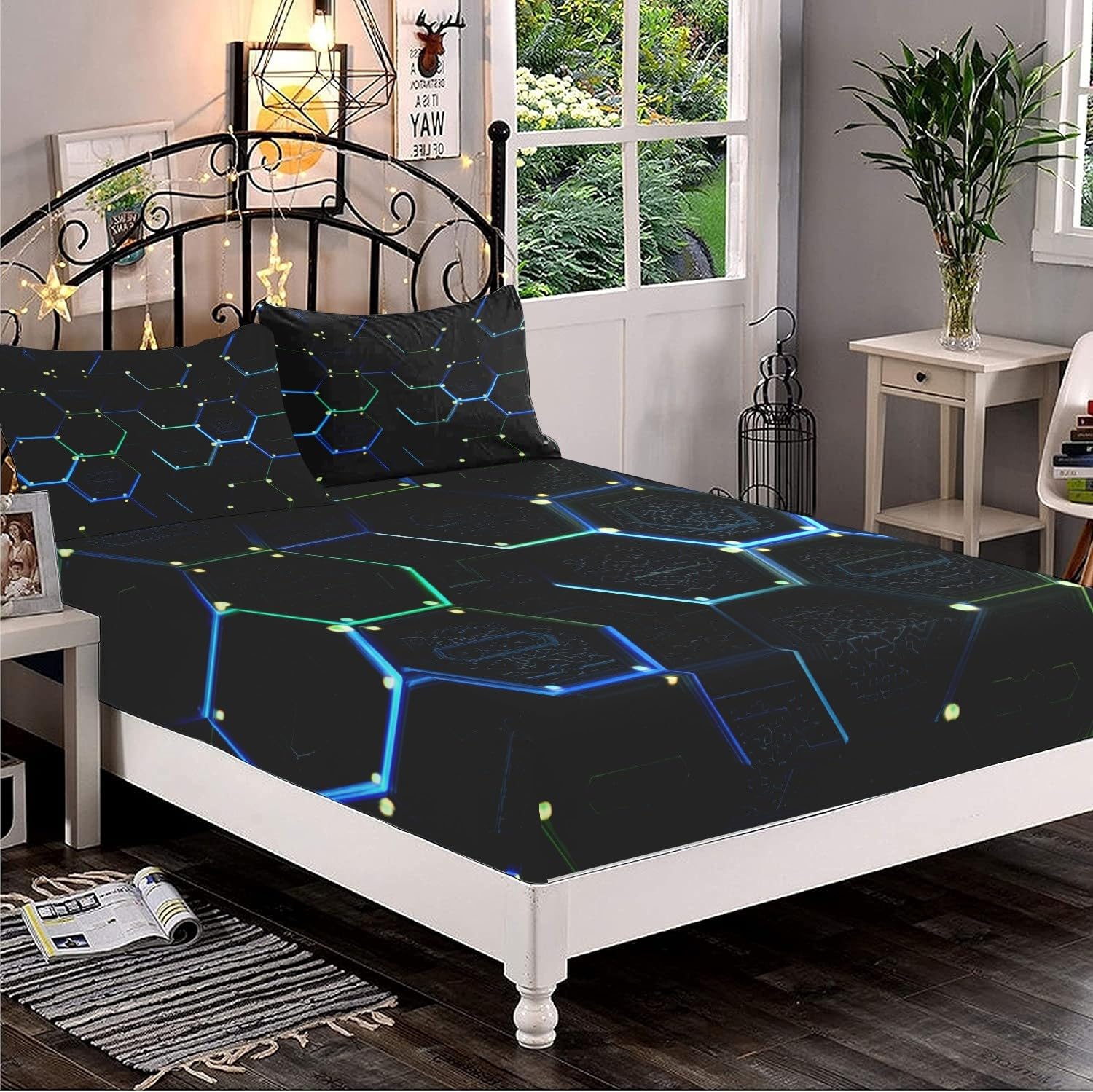 Noir Drap-Housse en Microfibre Brossée 200x200 cm Bonnet 30cm