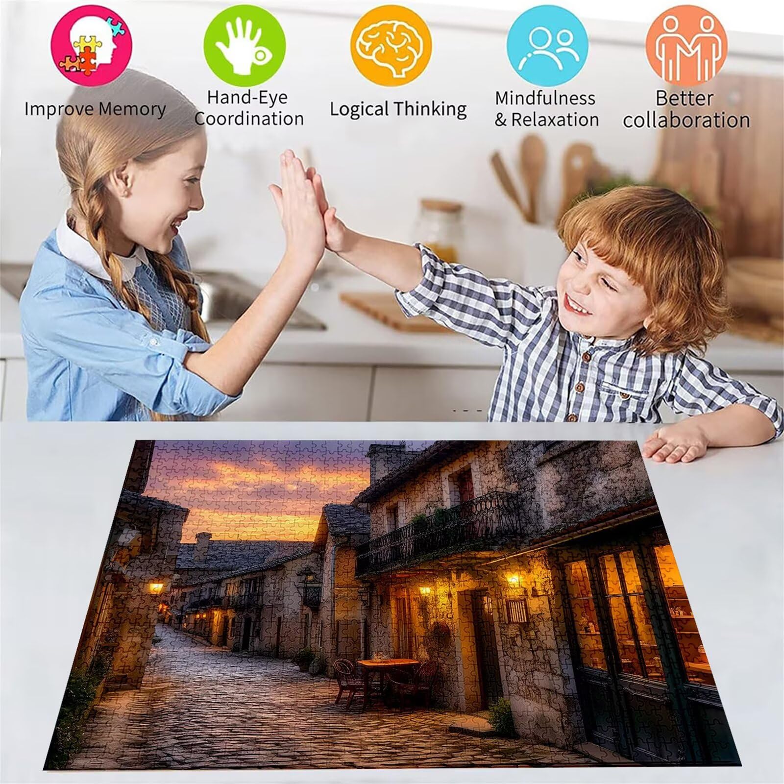 Puzzle Kleine Stadt Puzzle 5000 Teile, Holzpuzzle Erwachsene, Mehrfarbig Holzpuzzle, Klassische Puzzles Landschaft Wooden Jigsaw für Erwachsene Und Kinder 14 Jahren, Home Wand Dekor, 156x105cm D-467
