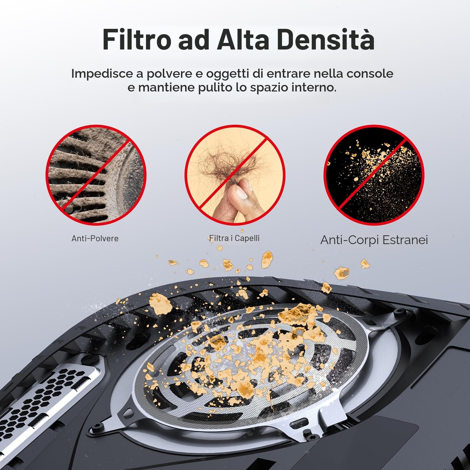 GRAUGEAR Set di filtri antipolvere di alta qualità per PS5, PS5 Slim e Pro Include coperture in silicone e spazzole per la pulizia per una maggiore durata e prestazioni migliori. (con copertura per
